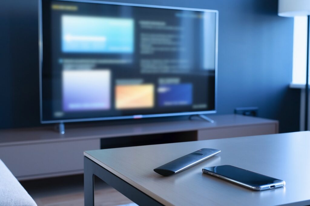 Smart TV showing streaming content in a modern living room